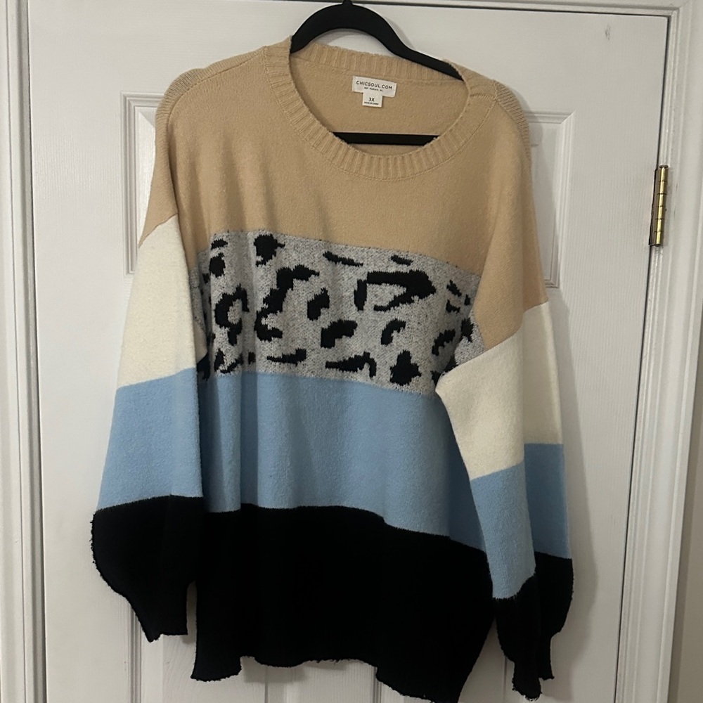 Chic Soul Leopard Patterned Crew Neck Sweater